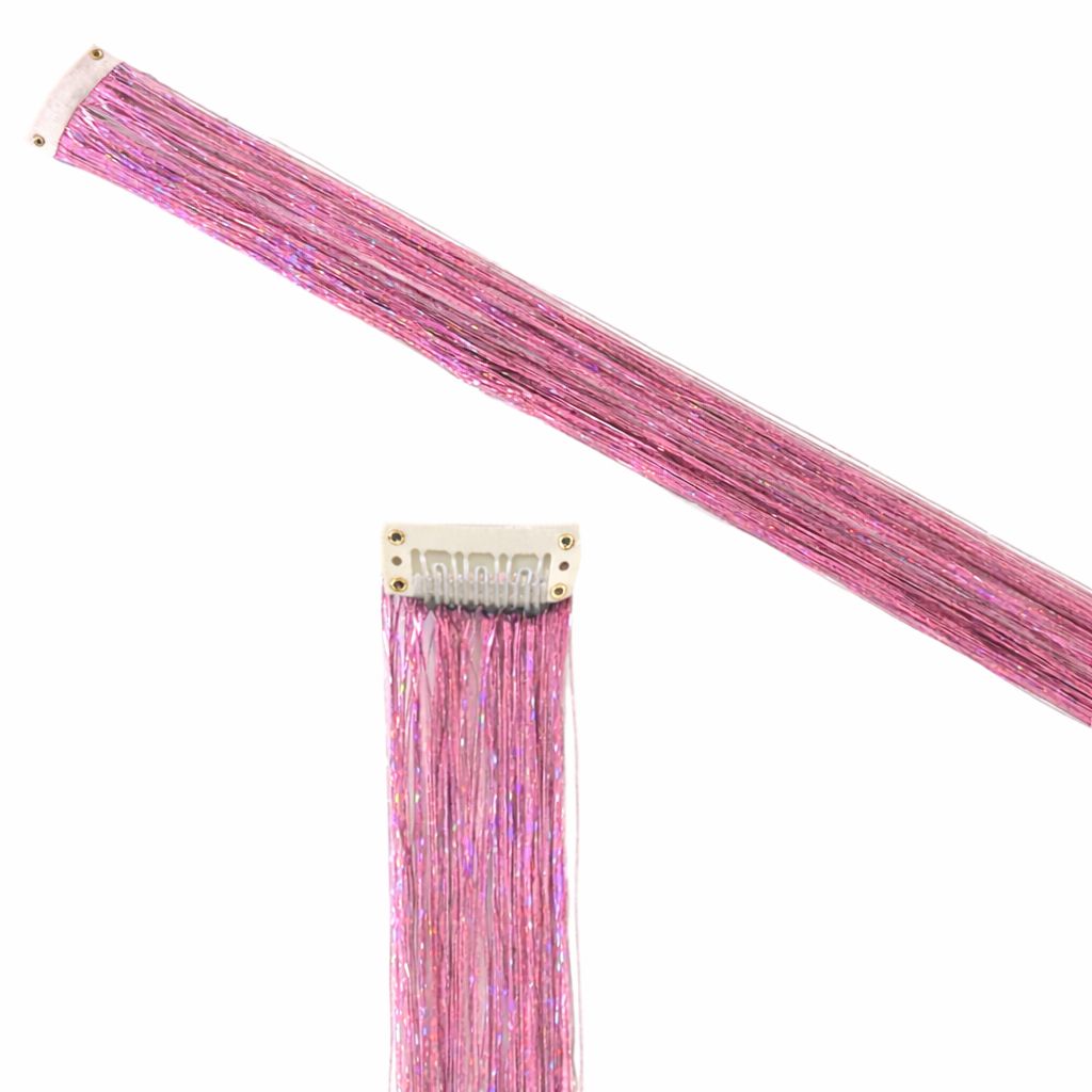 Clip in Hair Extension - Tinsel Rose Pink (White Clip)