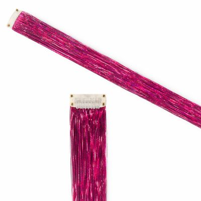 Clip in Hair Extension - Tinsel Berry Pink (White clip)