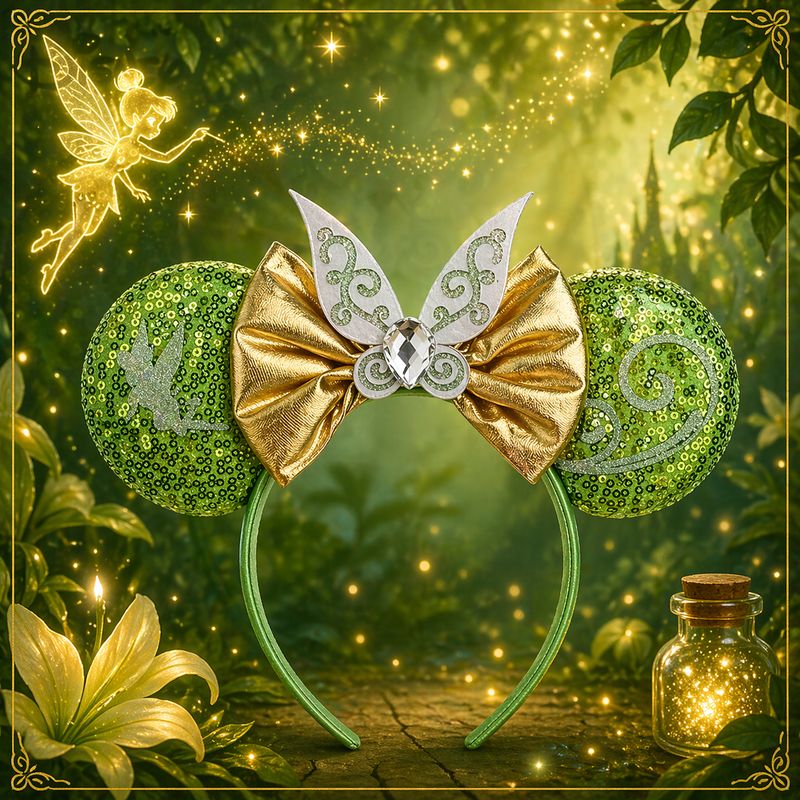 Sequin Bow Headband - Tinkerbell 