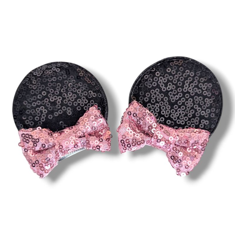 Mini Piggy tail Bow Hair Clips - Rose Pink Bow