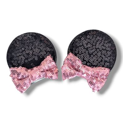 Mini Piggy tail Bow Hair Clips - Rose Pink Bow