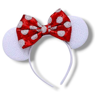 Sequin Bow Headband - White Dots