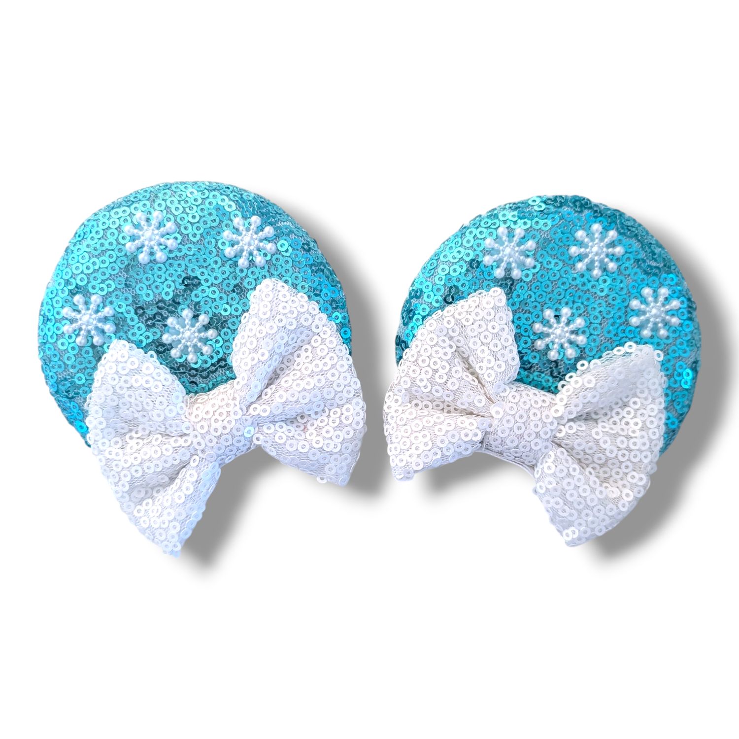 Piggy tail Bow Hair Clips - Blue Frosty Snowflakes