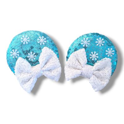Piggy tail Bow Hair Clips - Blue Frosty Snowflakes Piggy tail Bow Hair Clips - Blue Frosty Snowflakes