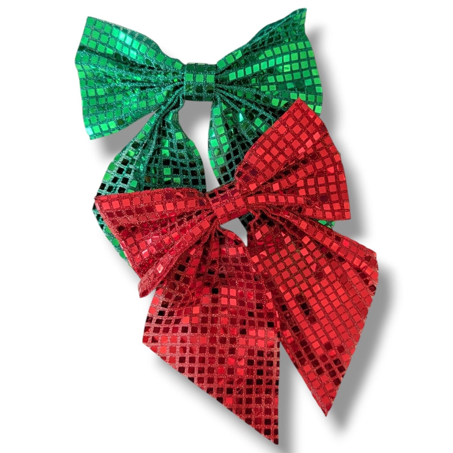 Christmas Shimmer Bow Clips - Green and Red