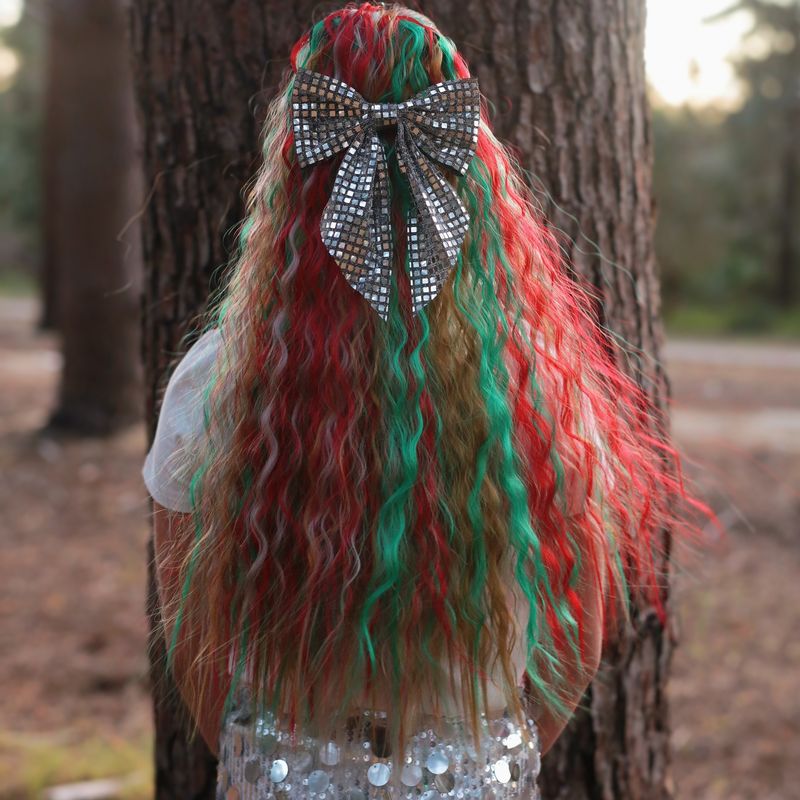 Christmas Shimmer Bow Clips - Green and Red