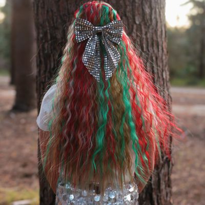 Christmas Shimmer Bow Clips - Green and Silver