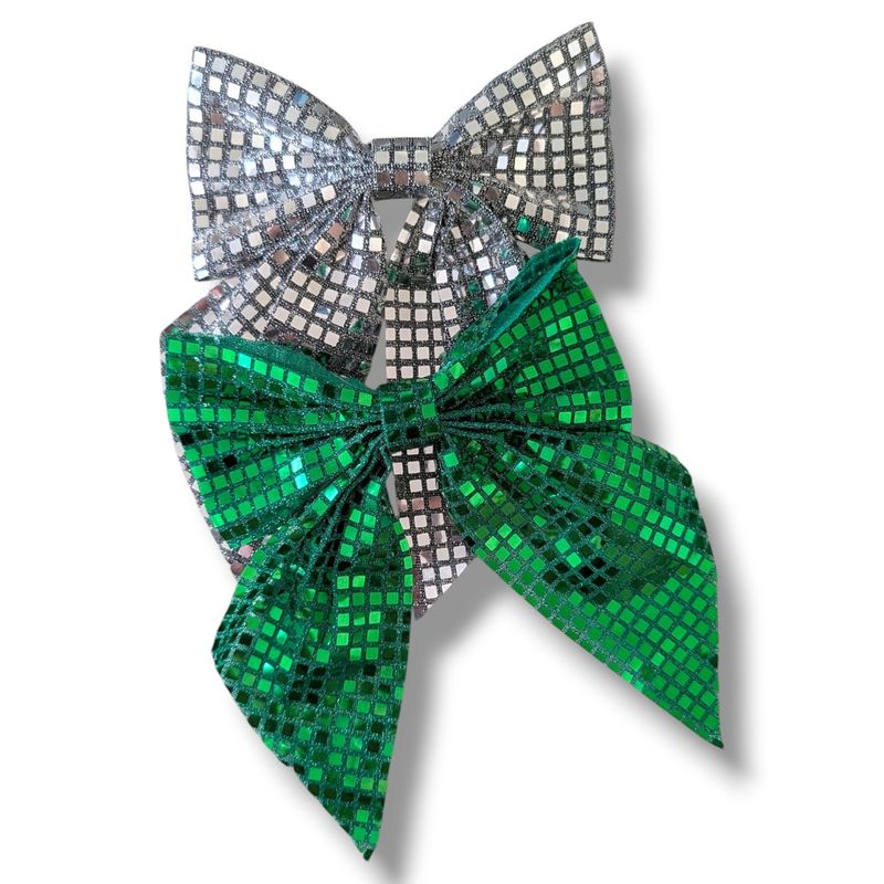 Christmas Shimmer Bow Clips - Green and Silver