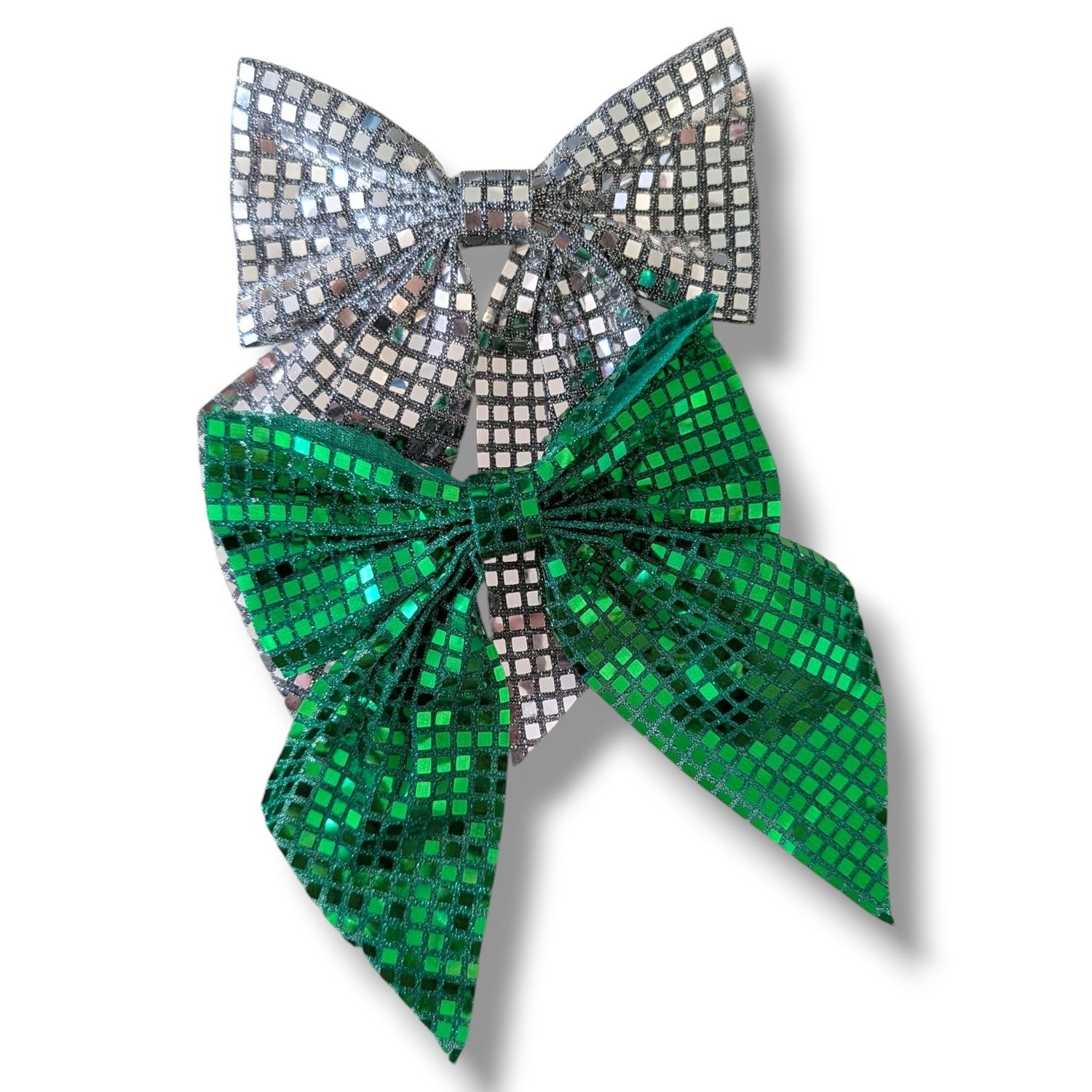 Christmas Shimmer Bow Clips - Green and Silver