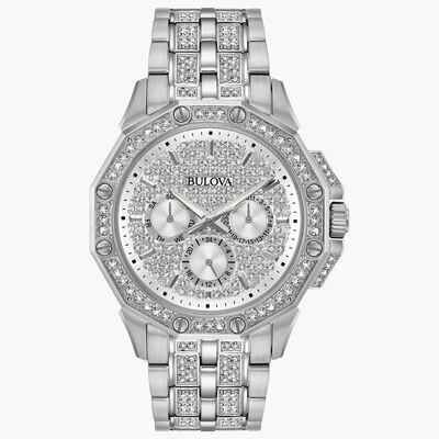 Bulova - Men&#39;s Octava Multifunction Crystal Pave Dial Watch Model # 96C134