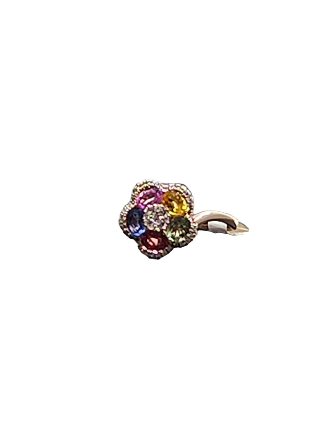 Natural Multi-Color Sapphires and Brilliant Center White Sapphire in 14k Rose Gold - Size 7