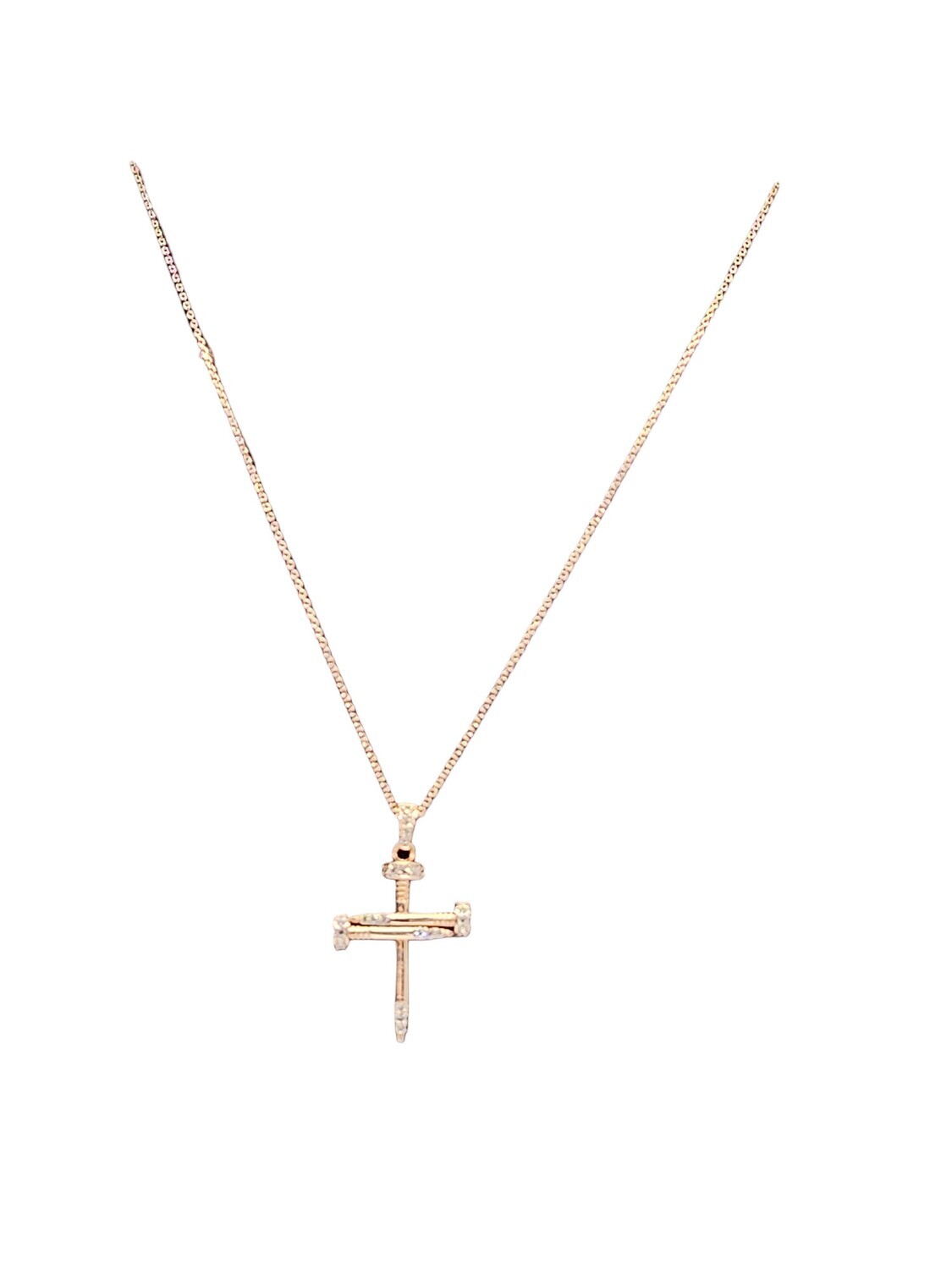 Nail Cross Pendant & Necklace Set - 14k Rose Gold & Natural Diamonds - 20" Long