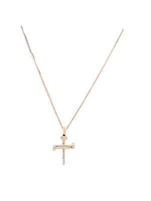 Nail Cross Pendant &amp; Necklace Set - 14k Rose Gold &amp; Natural Diamonds - 20&quot; Long