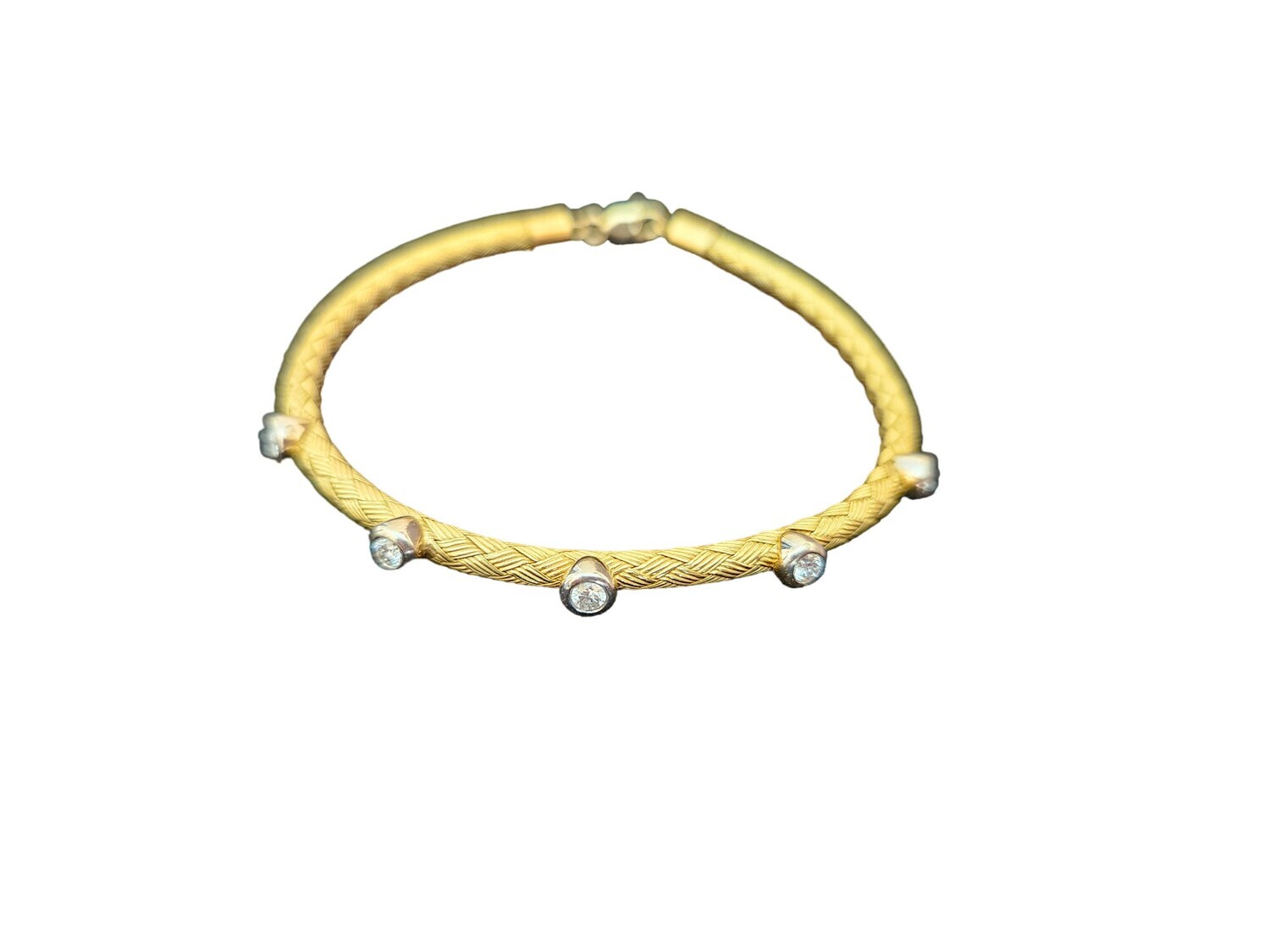 Woven 18kt Yellow Gold and Natural Diamond Bracelet - 7.5" Long 10.23 grams tw.