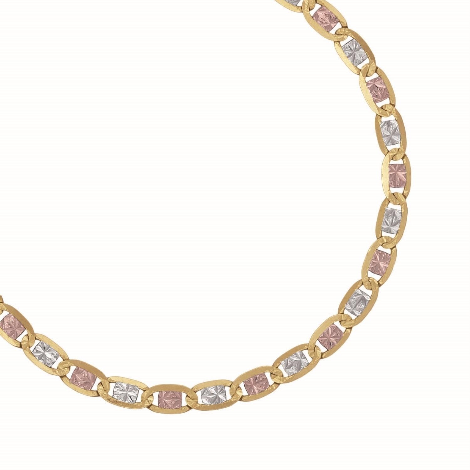 Rose, White &amp; Yellow Tricolor Anklet 14k Gold - 10&quot; Long