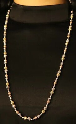22&quot; Long Tri-Color Beaded Necklace - Solid 18k Yellow, Rose &amp; White Gold 29.58g