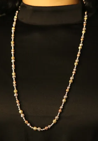 22" Long Tri-Color Beaded Necklace - Solid 18k Yellow, Rose & White Gold 13.56 gm