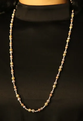 22&quot; Long Tri-Color Beaded Necklace - Solid 18k Yellow, Rose &amp; White Gold 13.56 gm