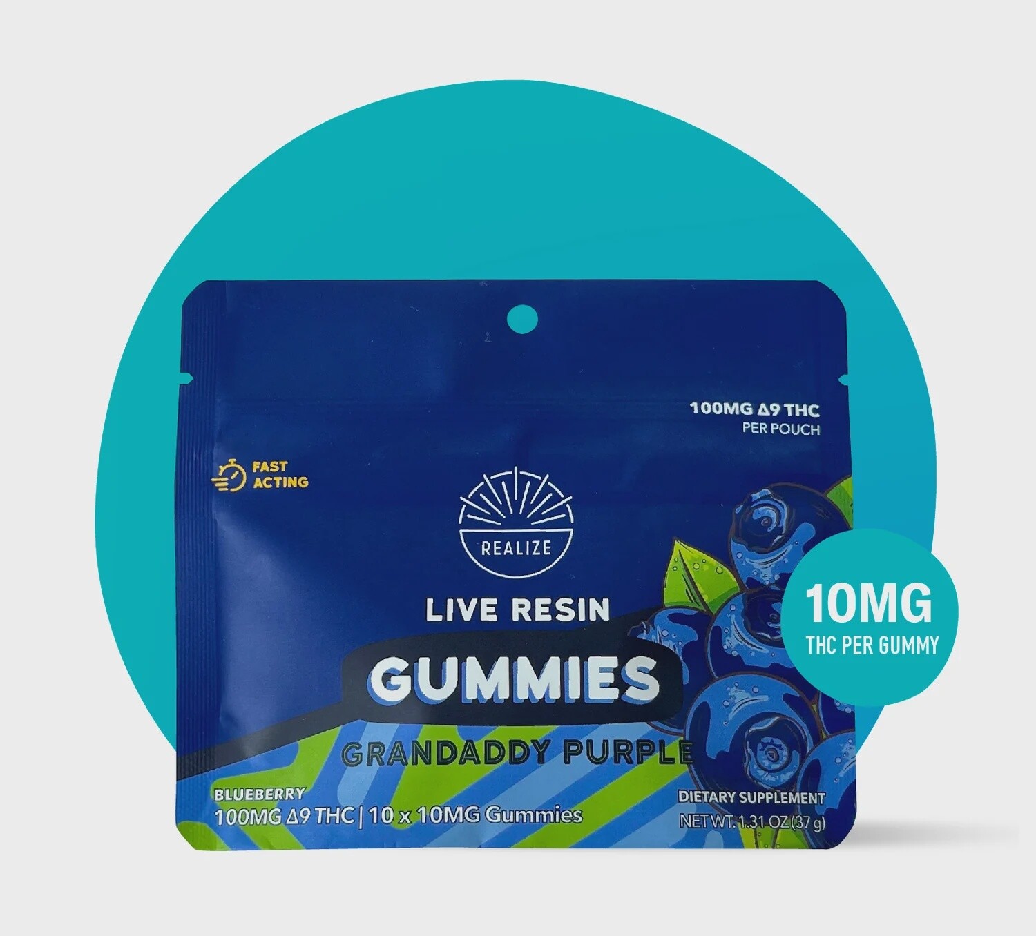 Realize Live Resin Gummies, Blueberry - Grandaddy Purple