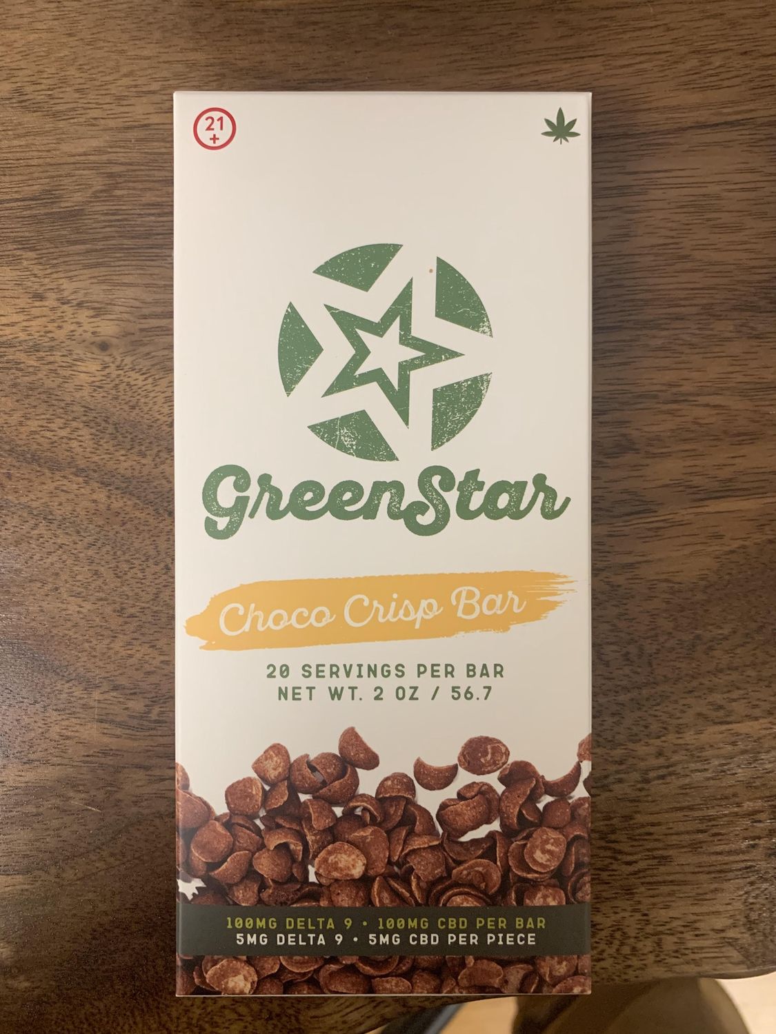 Green Star - 100mg Chocolate Bar, flavor: Choco Crisp