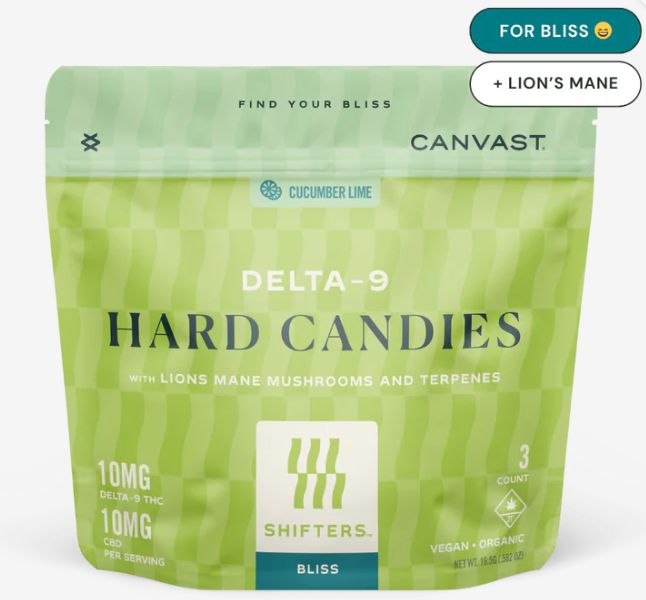 Cucumber Lime Shifters Bliss Hard Candies with Delta-9 THC and Lions Mane Mushrooms, Amount: 3ct