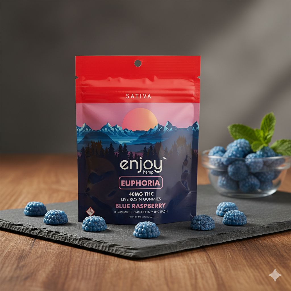 Live Rosin Microdose Delta 9 THC 40mg Gummies for Euphoria (Sativa-Infused Blue Raspberry) - 5 mg each | 8 gummies
