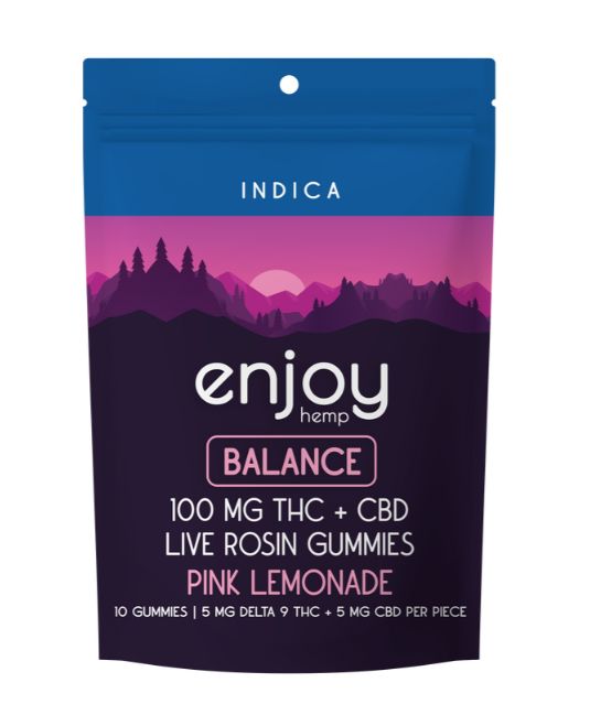 Live Rosin Microdose THC:CBD 1:1 100mg Gummies for Balance (Indica-Infused Pink Lemonade) - 10 mg each (5 mg Delta 9 THC + 5 mg of CBD) | 10 gummies