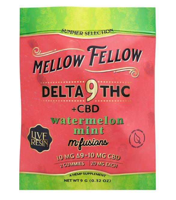 Mellow Fellow Live Resin M-Fusions 2pc Edibles 40mg D9 Seasonal Summer Assortment, flavor: Watermelon Mint