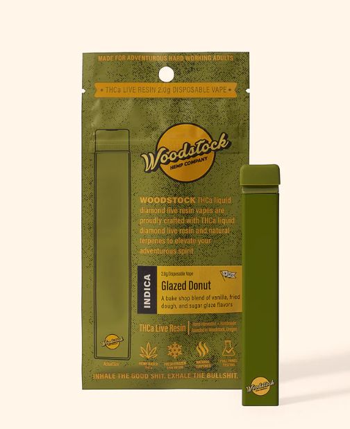 Woodstock THCa Liquid Diamond Live Resin 2.0g Disposable, Strain: Glazed Donut (I)