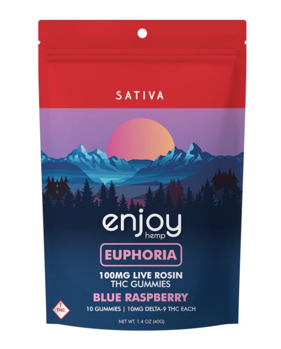 Live Rosin 100mg Delta 9 THC Gummies (10mg Per Pc), Strain: Euphoria - Sativa-Infused Blue Raspberry