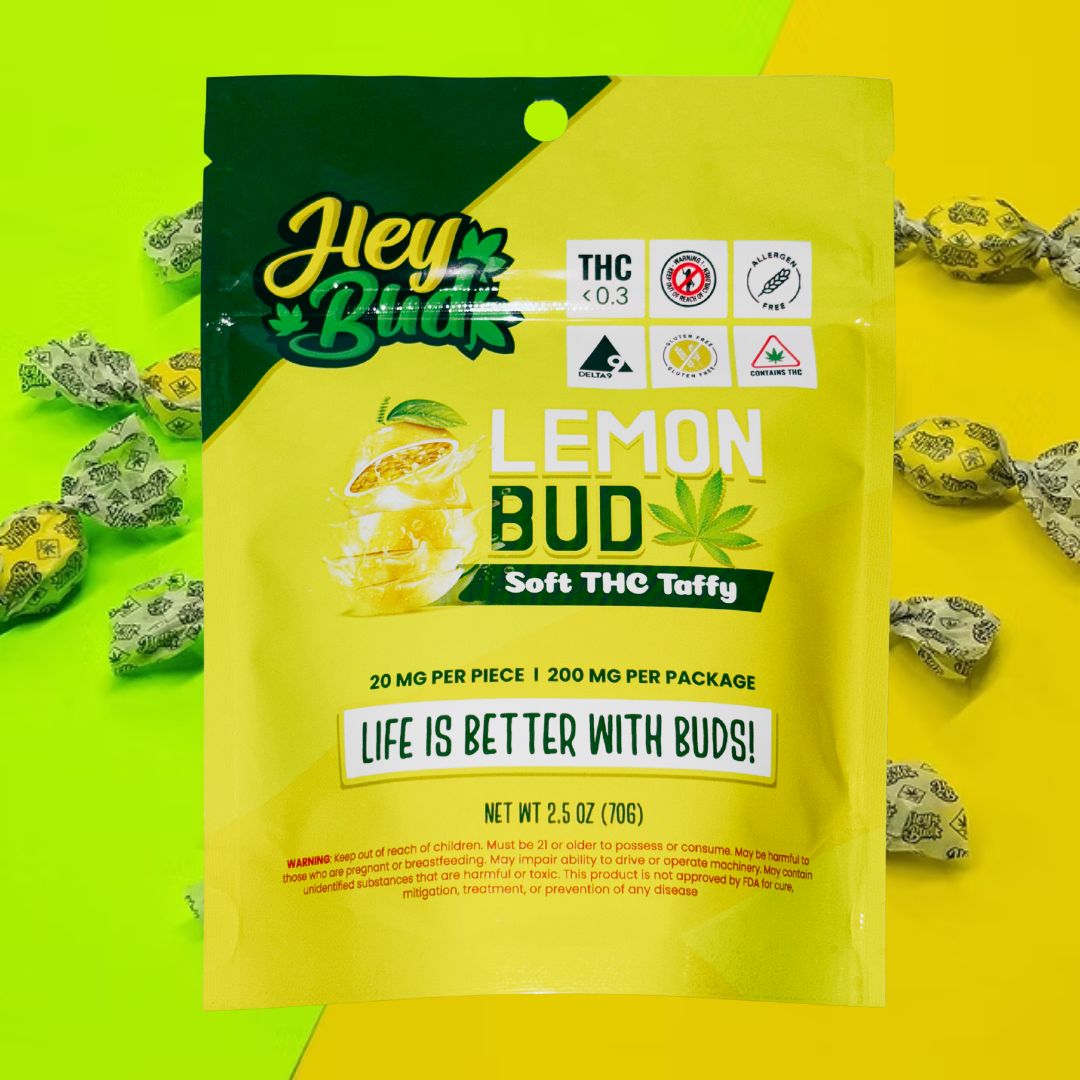 Hey Bud Taffy 20mg 10ct Bag, flavor: Lemon Bud