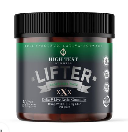 High Test Live Resin Gummies, Type: Raspberry Haze Lifter (Sativa)