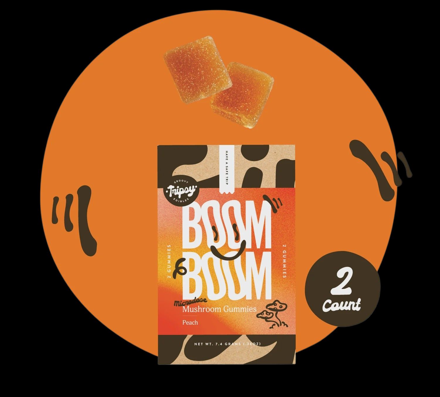 Tripsy BOOM BOOM 2ct. Microdose Mushroom Gummies, flavor: Peach