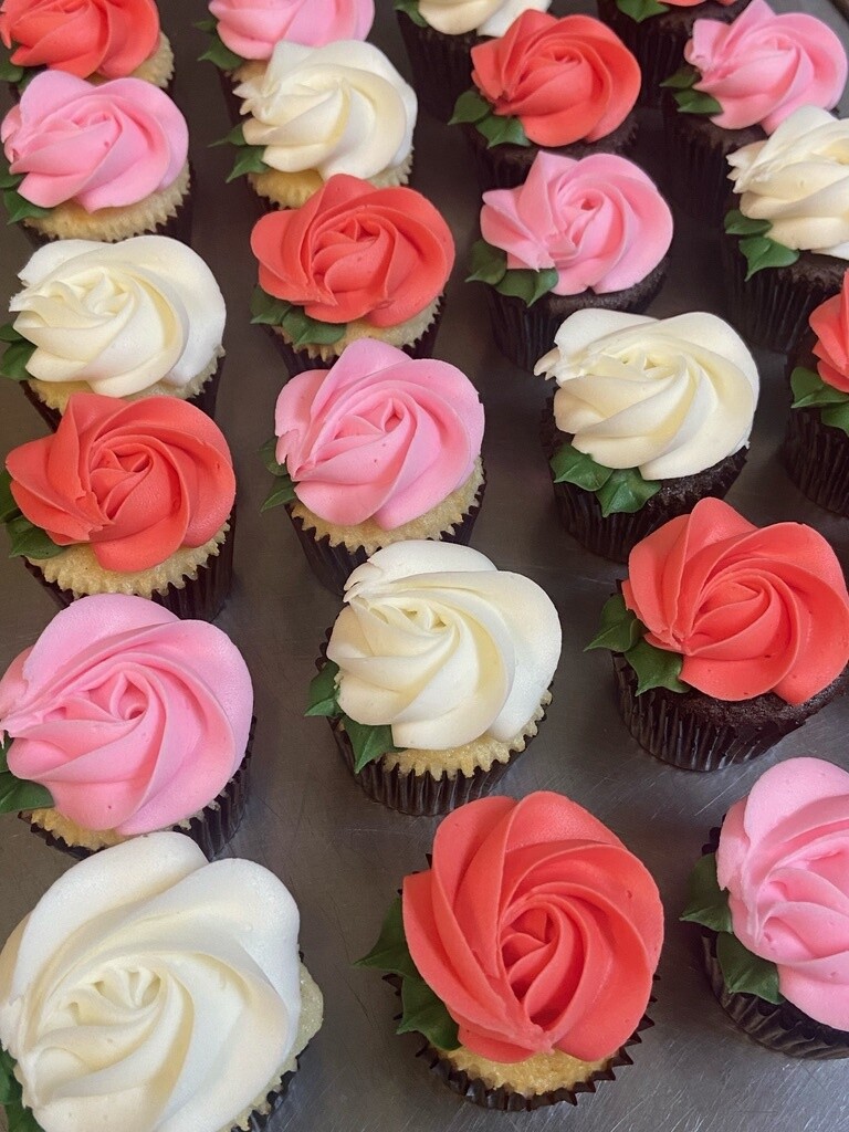 Mini Valentine Rose Cupcakes - Dozen