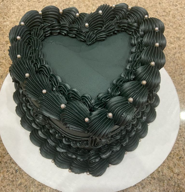 Vintage Black Heart Cake with Silver Pearl Sprinkles