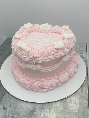 Pink Vintage Heart Cake with White Rosettes