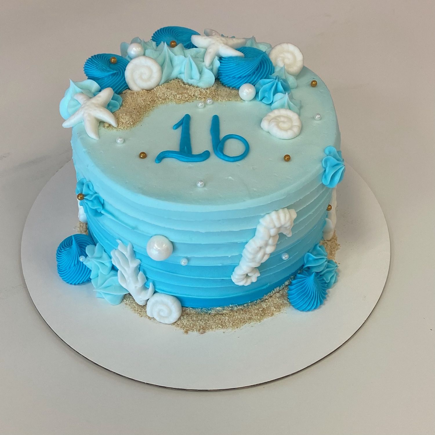 Beach Theme Birthday Cake with Fondant Shells