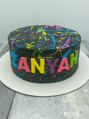 Neon Theme Splatter Birthday Cake with Fondant Name