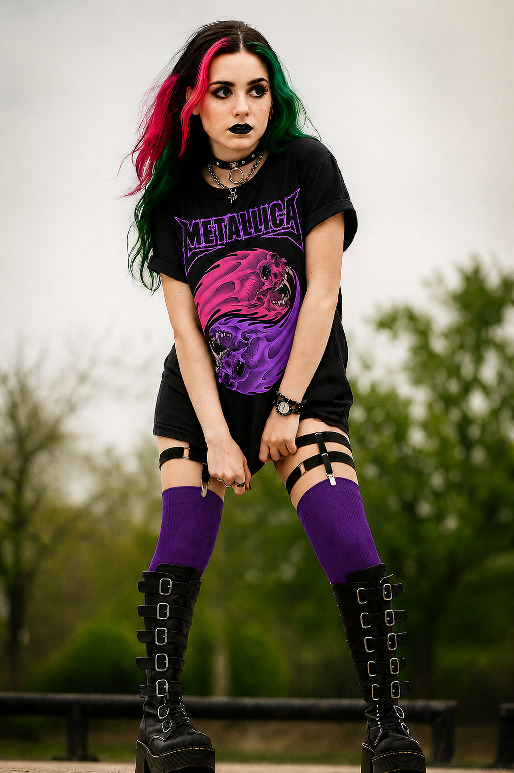 Metallica Yin Yang Purple Ladies T-Shirt