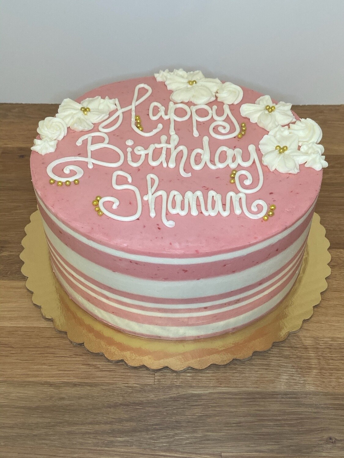 Pink'n'White Birthday Cake with Flowers