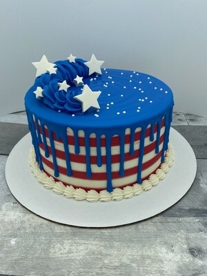 Red, White, and Blue Drip Cake with Stars