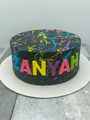 Neon Theme Splatter Birthday Cake with Fondant Name