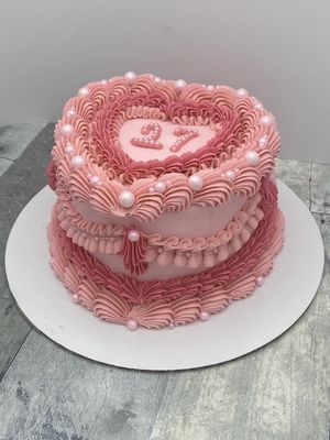 Vintage Pink Heart Cake with Pearl Number on Top