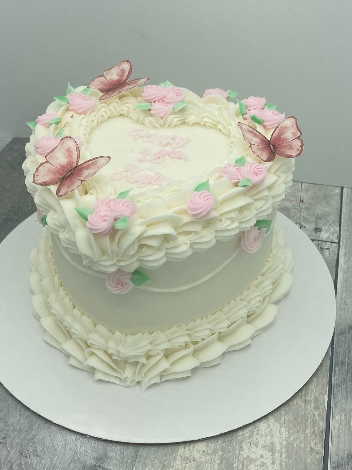 Vintage Heart Cake with Butterflies