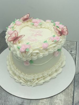 Vintage Heart Cake with Butterflies