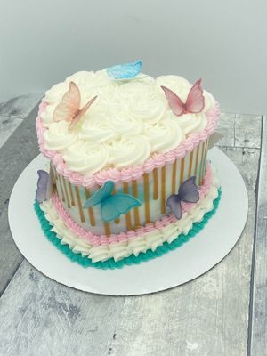 Butterfly Gold Drip Heart Cake