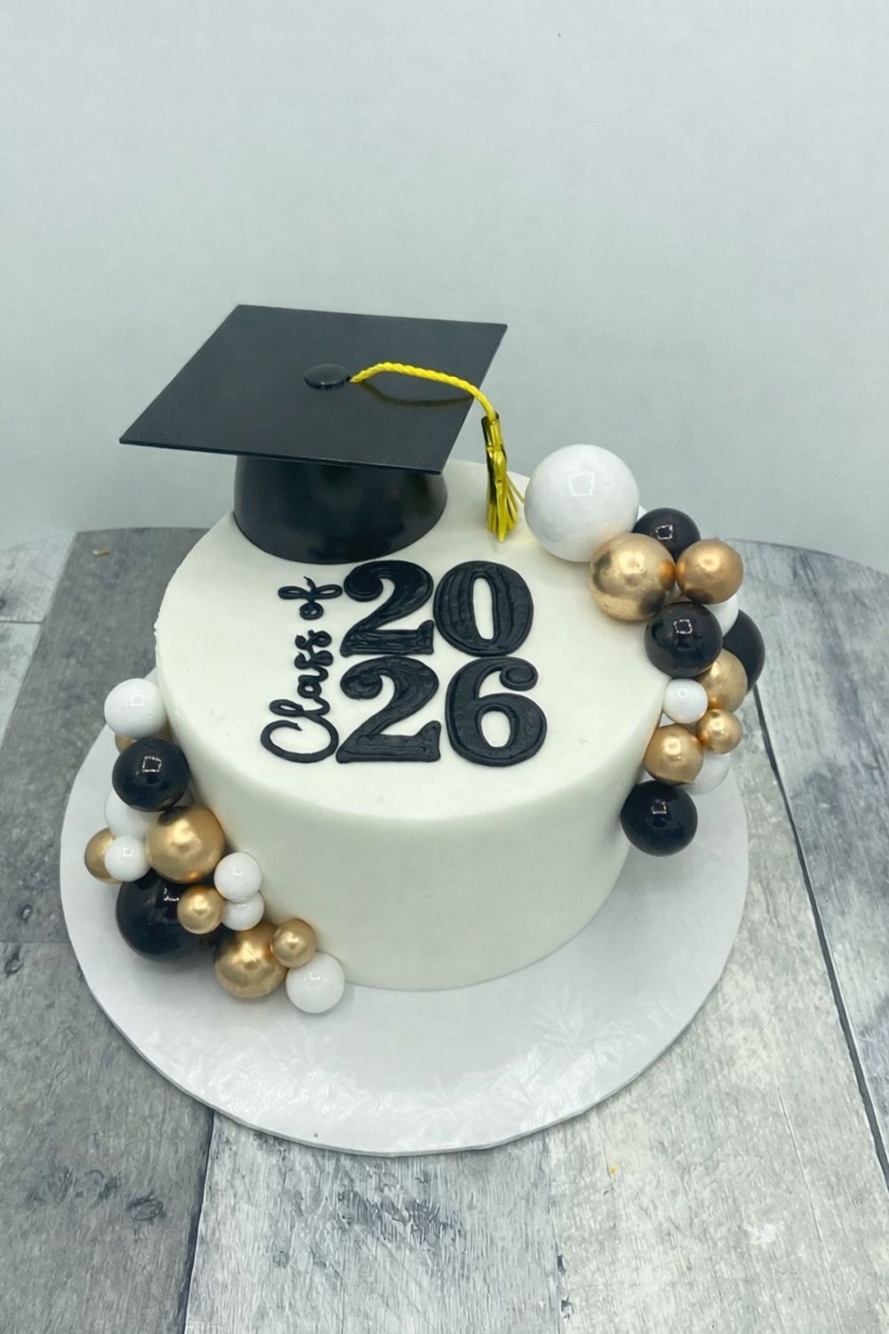 Graduation Cake - Black and White with Grad Cap