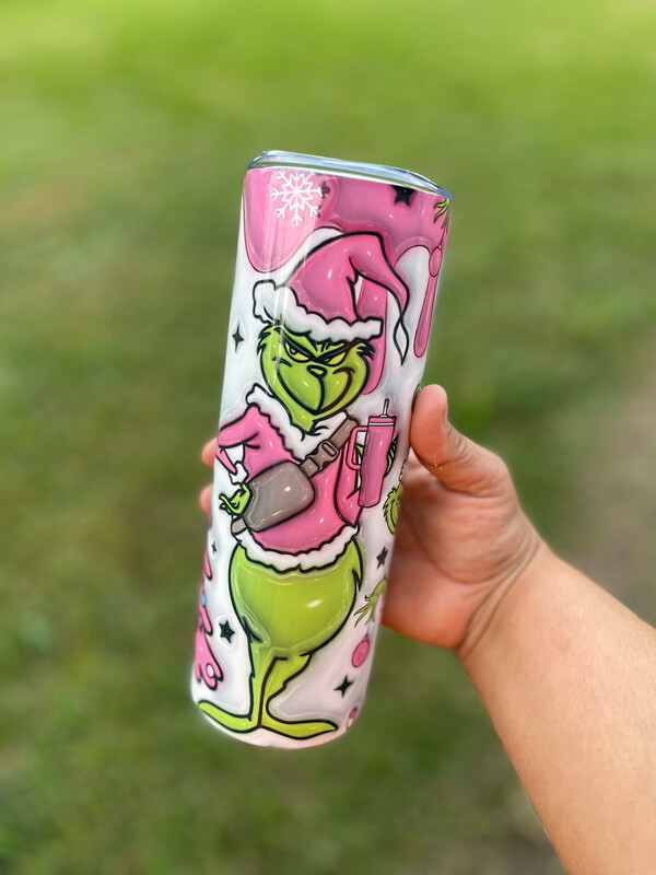 20oz Skinny Pink Grinch Tumbler