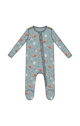 Touchdown Time - Grey Mist - 2 Way Zipper Footie, Size: 0-3M