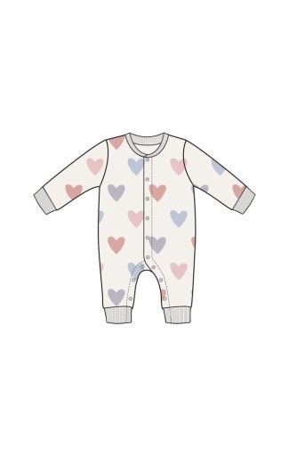 Baseball Collar Hearts Playsuit w/pocket, Colour: WHISPER WHITE, Size: 0-3M